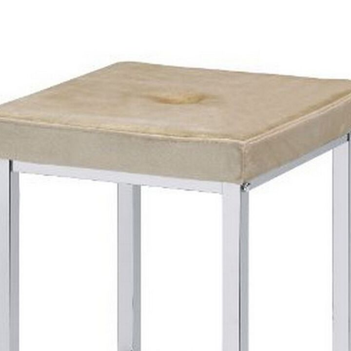Counter Height Stool with Padded Seat and Metal Base, Beige-Benzara