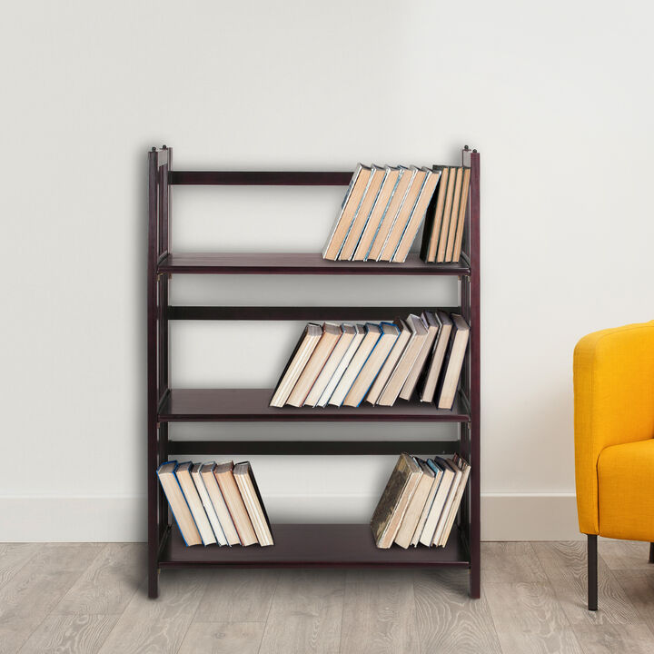 Casual Home 3 Shelf Folding Stackable Bookcase, 27.5" Wide, Espresso