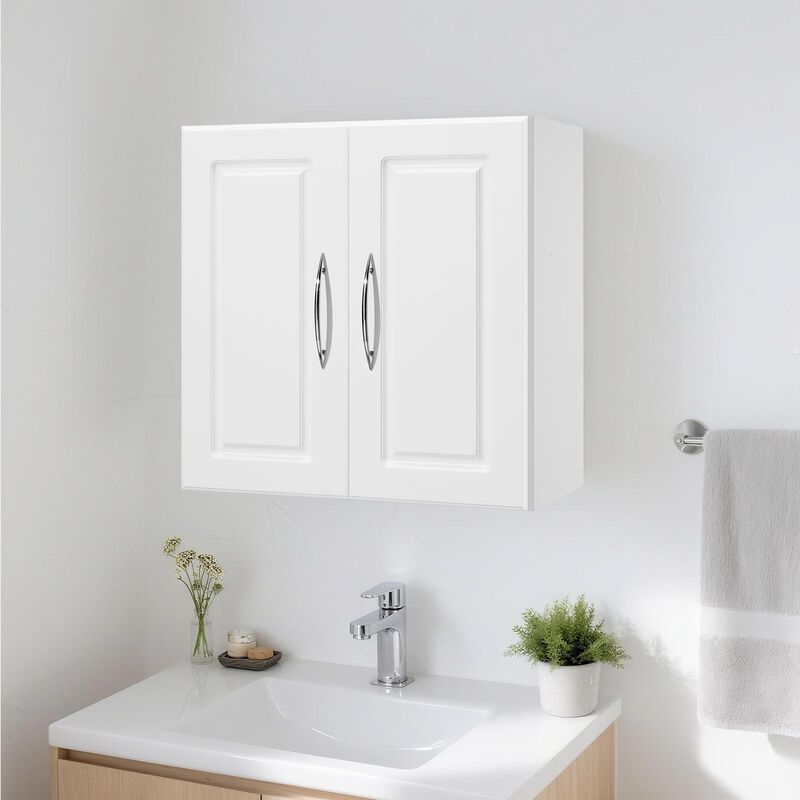 Laundry Room Wall Cabinet 2-Tier with Adjustable Shelf & Doors image number 1