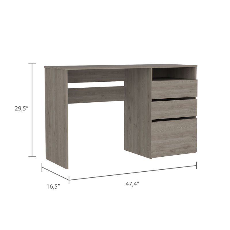 DEPOT E-SHOP Kenai 3 Drawers Computer Desk, One Shelf, Light Gray