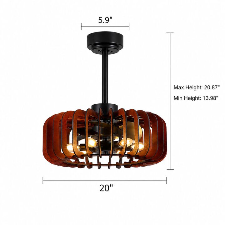ELEMENT ACE Rustic Plywood Fandelier Ceiling Fan with E12 Sockets, Reversible Motor, Remote and Adjustable Hanging