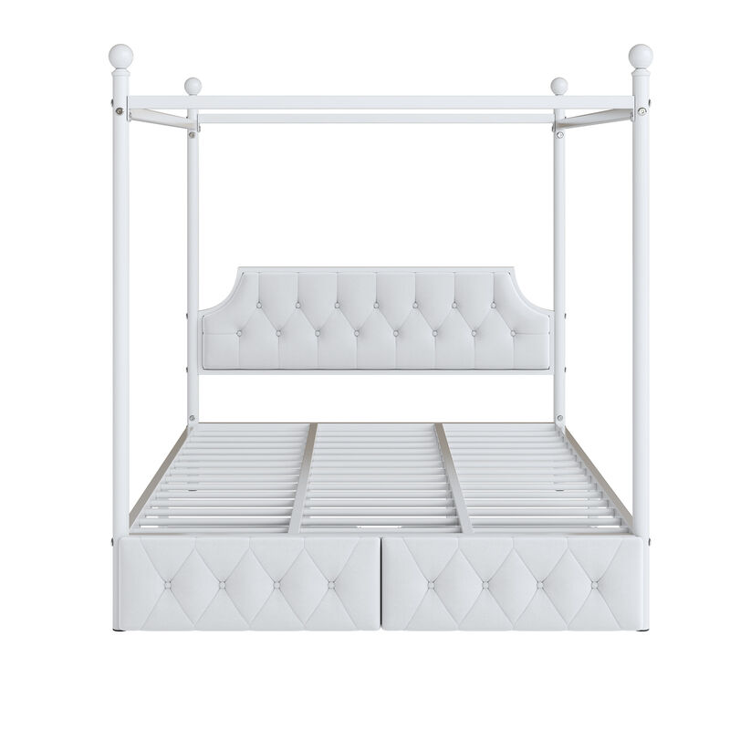 Merax Metal Canopy Platform Bed with Upholstered Headboard