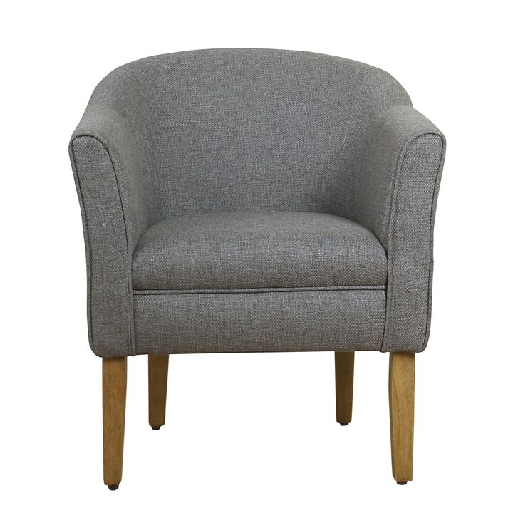Fabric Upholstered Wooden Accent Chair with Barrel Style Back, Gray and Brown - Benzara