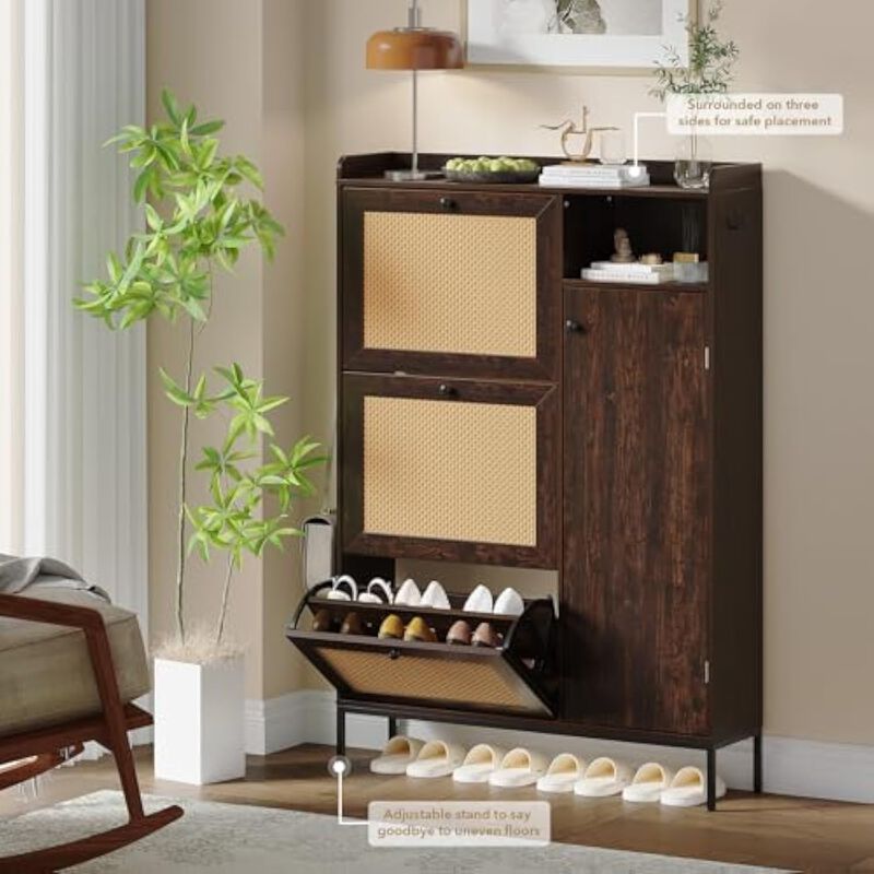 Slim Entryway Shoe Storage Cabinet 3 Tier Flip Drawer Adjustable Space Saving image number 3
