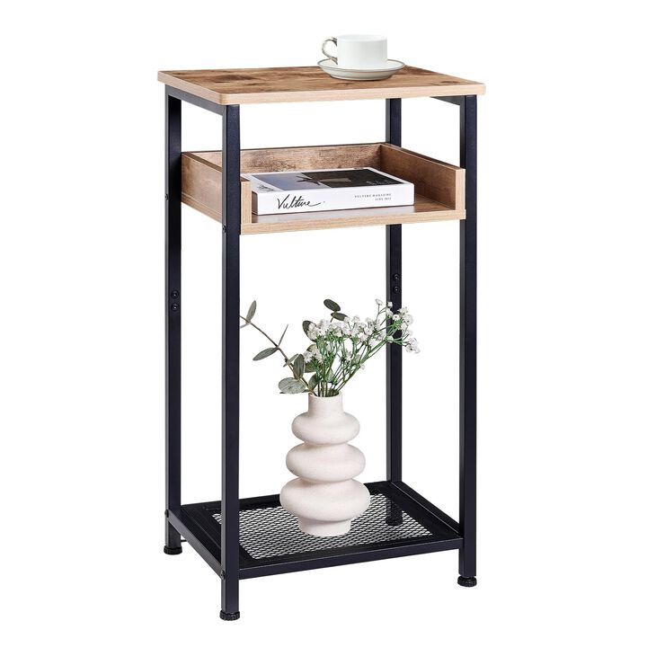 KJGKK Tall Side Table, 30 inch High End Table, Small Entryway Table, Bedside Table for Living Room and Bedroom, Greige & Black