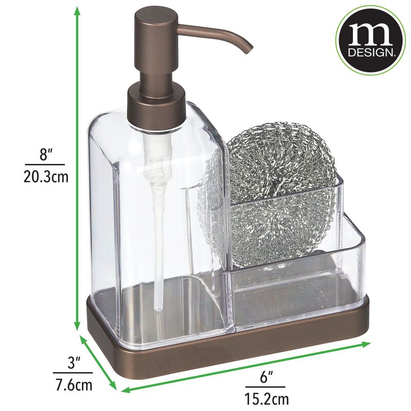 mDesign Plastic Kitchen Sink Countertop Hand Soap Dispenser - Clear/Bronze