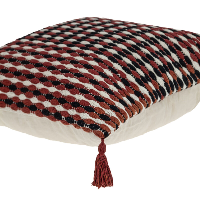 HomeRoots 20" Red and Black Cotton Throw Pillow with Tassels image number 2