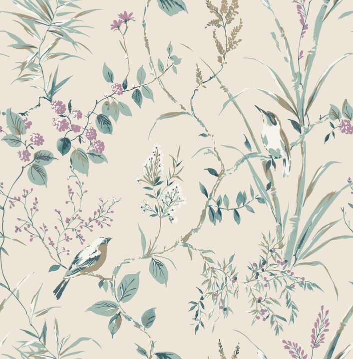 Mariko Teal Botanical Wallpaper