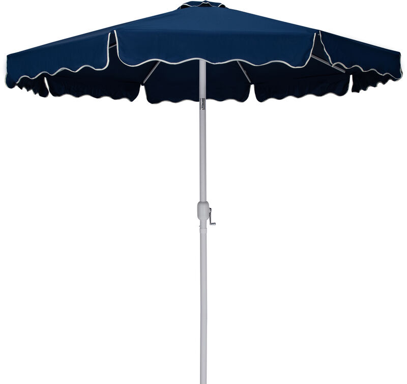 Meridian Furniture Amalfi Navy With Cream Piping / Matte Black Metal Patio Umbrella with Base Sets
