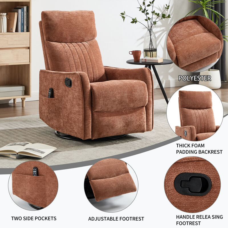 Heat Massage Manual Recliner Chair with Rocker and Swivel in Fabric for Living Room image number 3