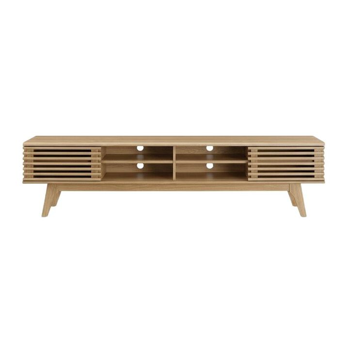 Brown wood entertainment center with spacious TV stand and sleek design