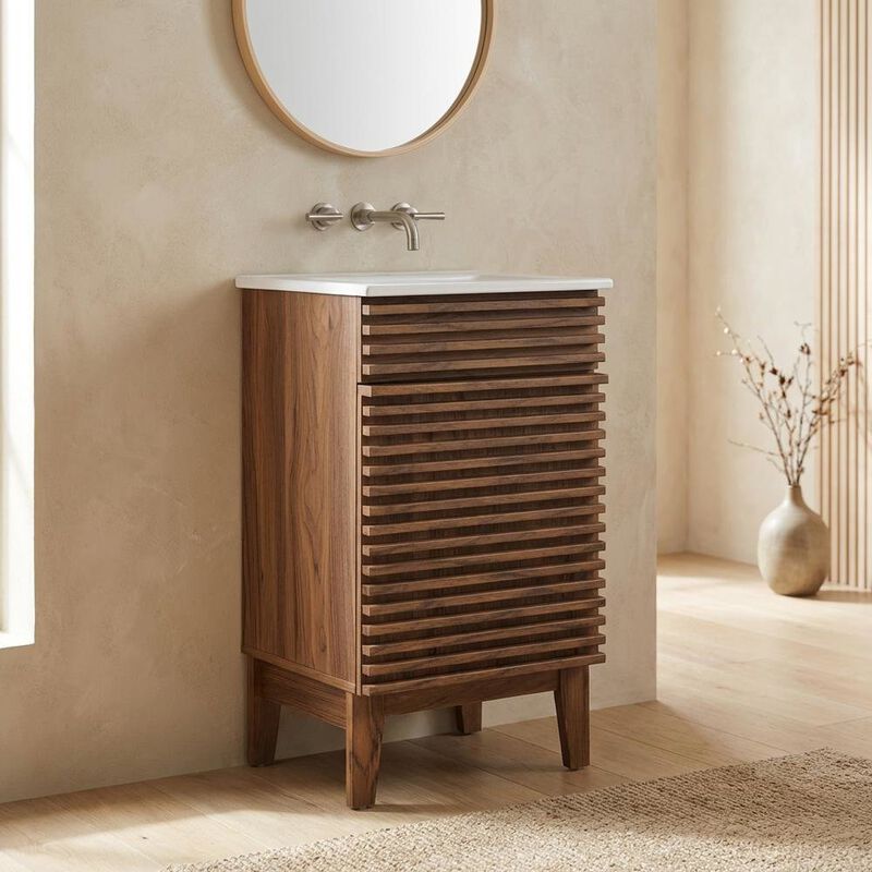 Walnut White 18-Inch Floor-Mount Bathroom Vanity Cabinet with Sink image number 3