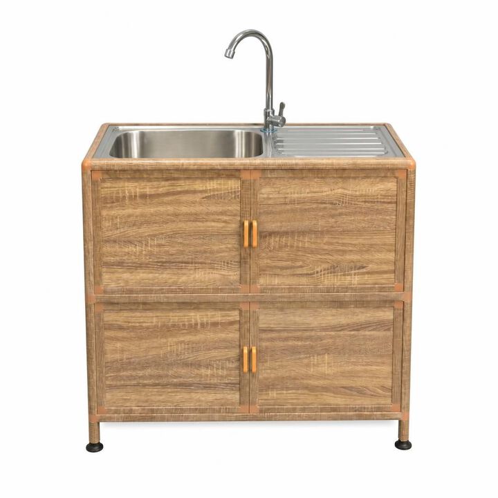 ELEMENT ACE Freestanding Stainless Steel Utility Sink with Enclosed Storage Cabinet for Laundry Room Garage Workshop and Outdoor Use