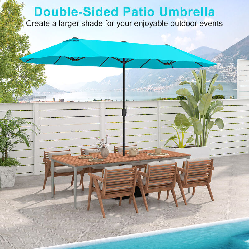 Double-Sided Patio Twin Table Umbrella with Crank Handle