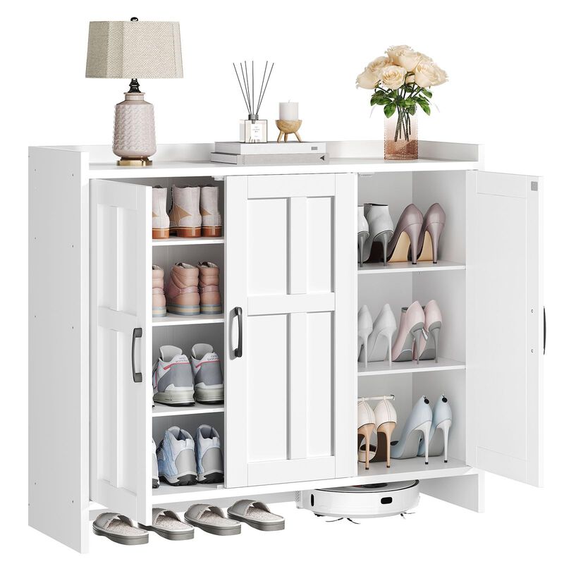 3-Door Wooden Shoe Cabinet, Storage Organizer for Home Entryway image number 3