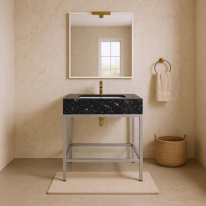 Meridian Furniture Marmo Black Engineered Marble Bathroom Vanity