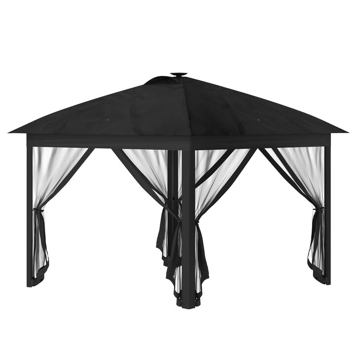 11'x11' Pop Up Gazebo Canopy Tent with Solar LED Light, Zippered Mesh Sidewalls