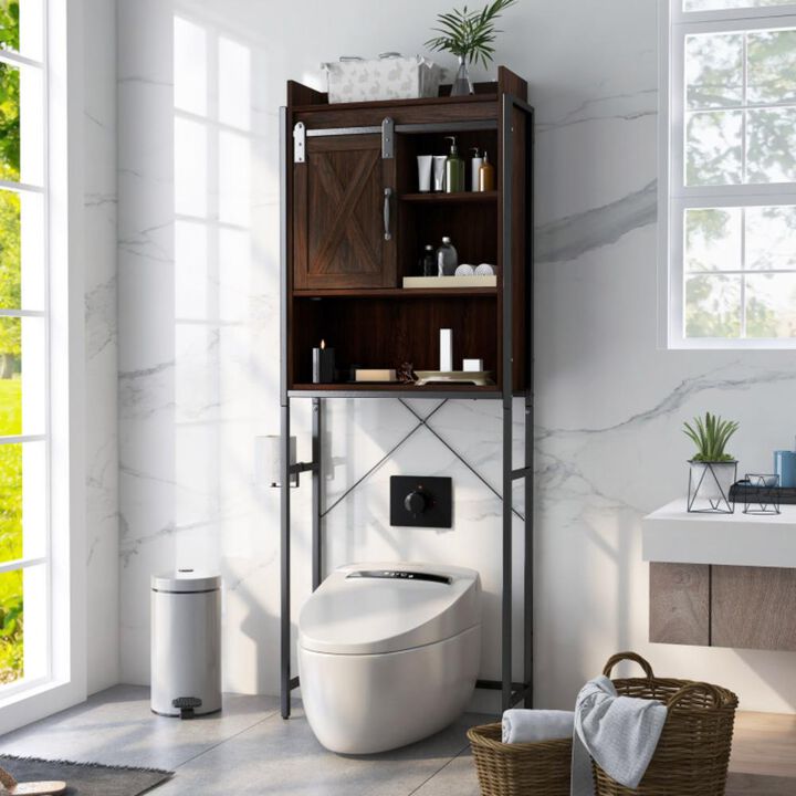 Hivvago 4-Tier Multifunctional Toilet Sorage Cabinet with Adjustable Shelf and Sliding Barn Door