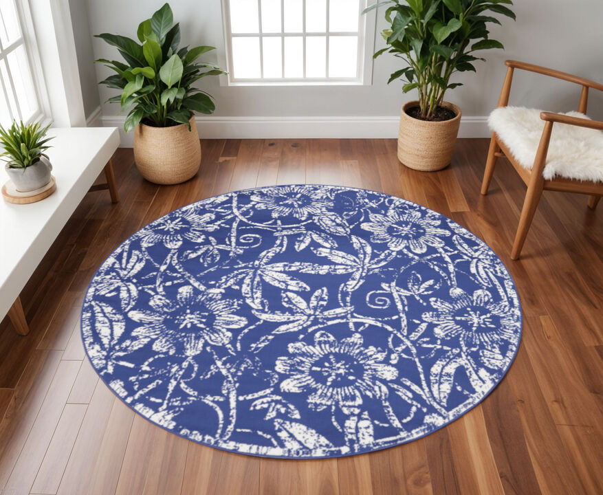 HomeRoots Floral Distressed Round Rug