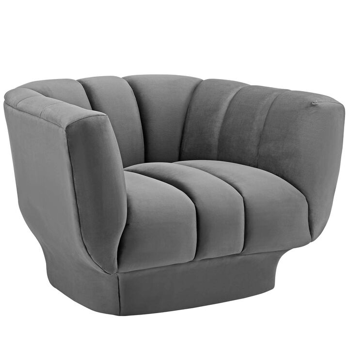Modway Entertain Vertical Channel Tufted Performance Velvet Accent Lounge Armchair in Gray