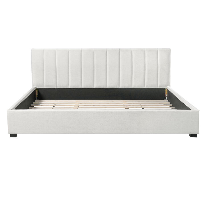 Christopher Knight Home Becky Modern Linen Upholstered Bed Frame with Headboard and Rubberwood Legs