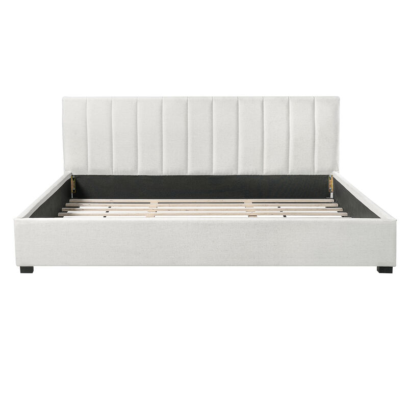 Christopher Knight Home Becky Modern Linen Upholstered Bed Frame with Headboard and Rubberwood Legs image number 0