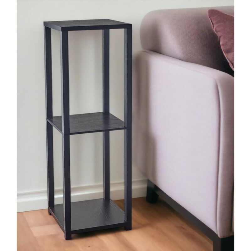 Hivvago 35 Inch  Black Solid Wood Square End Table With Two Shelves