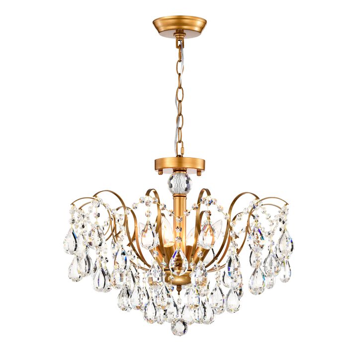 Evelyn 20 Inches 6 Lights Glam Crystal Chandelier - Medium‑gloss Brushed Brass Finish