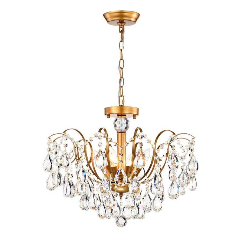 Evelyn 20 Inches 6 Lights Glam Crystal Chandelier - Medium‑gloss Brushed Brass Finish image number 0