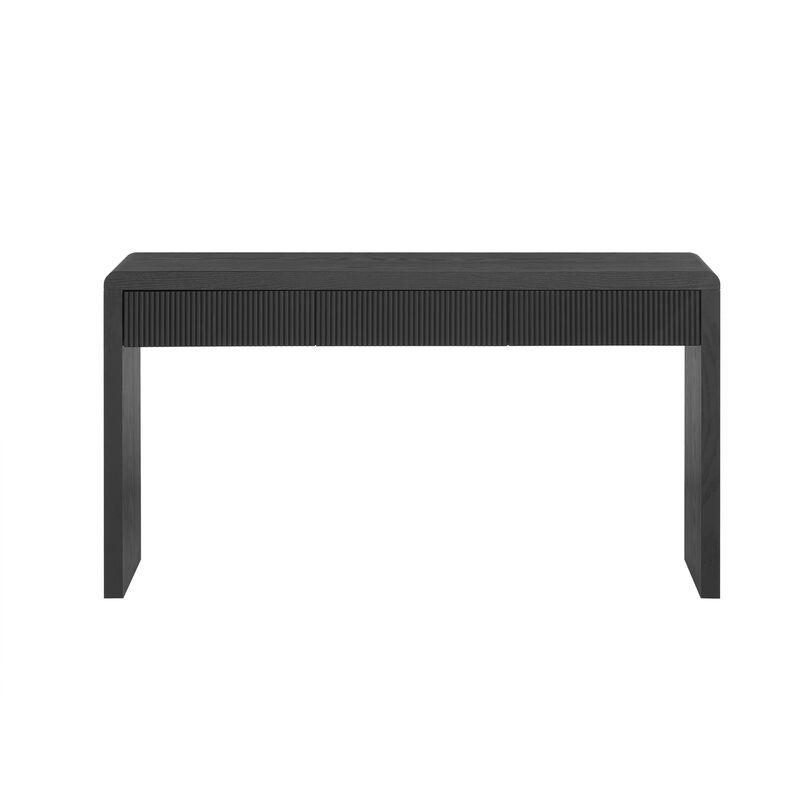 Whisen 55" Rustic Console Table with 3 Fluted Drawers, MDF Solid Wood Veneer, Entryway Table for Living Room Hallway image number 0