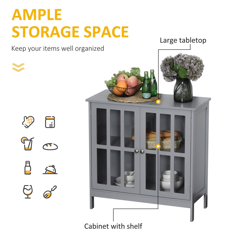 Multipurpose Bathroom Cabinet, Kitchen Storage Cupboard w/ Double Doors, Grey