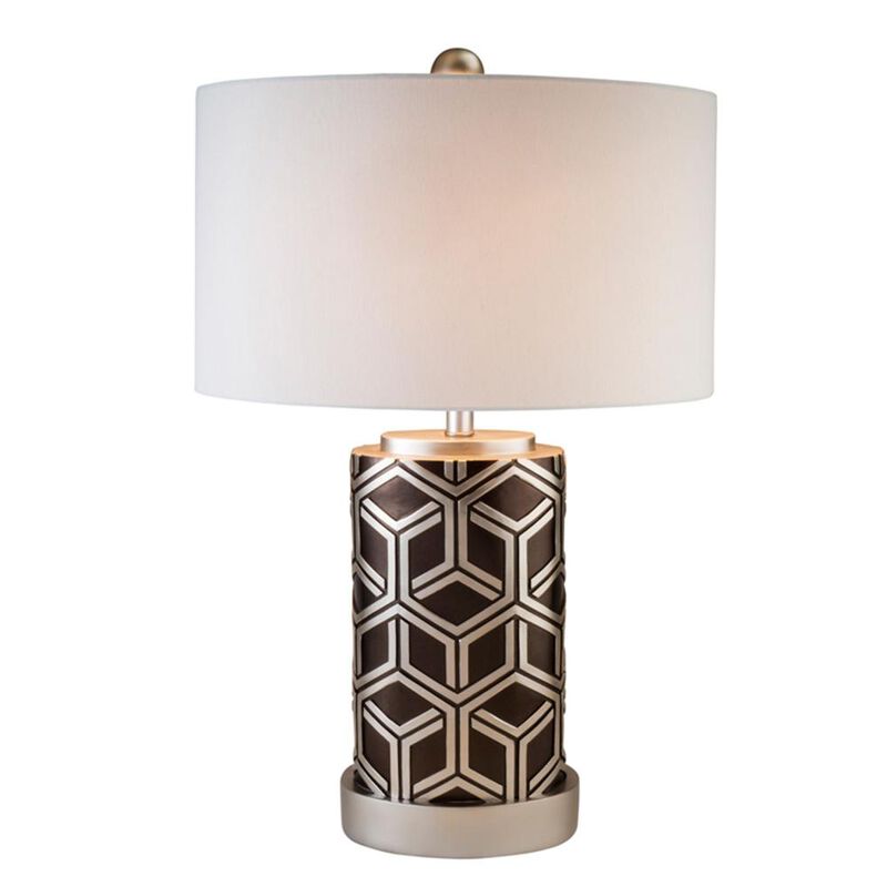 Hivvago Deep Brown and Silver Geo Weave Table Lamp