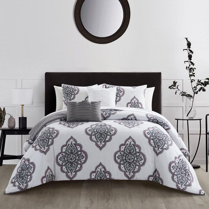 Chic Home Pacey Cotton Jacquard Comforter Set Medallion Embroidered Bedding - Decorative Pillows Shams Included - 5 Piece - King 106x92", Grey