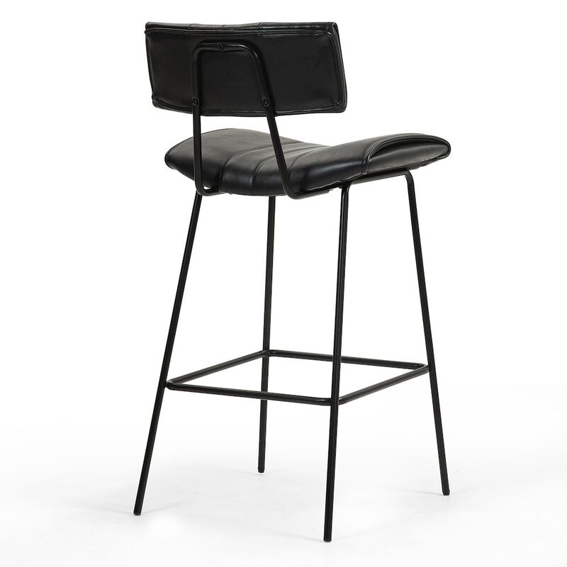 Glamour Home Set of 2 Belita Black Faux Leather Counter Stool with Black Metal Legs