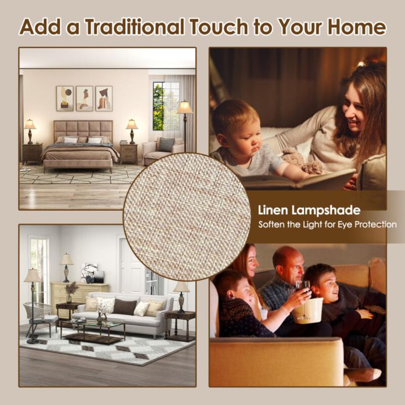 Hivvago 3-Piece Table and Floor Lamp Set with Linen Fabric Lamp Shades