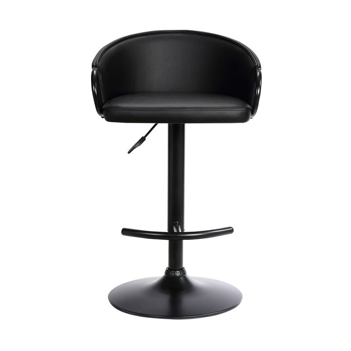 HomeRoots Black Faux Leather And Fabric And Iron Low Back Adjustable Height Swivel Bar Chair