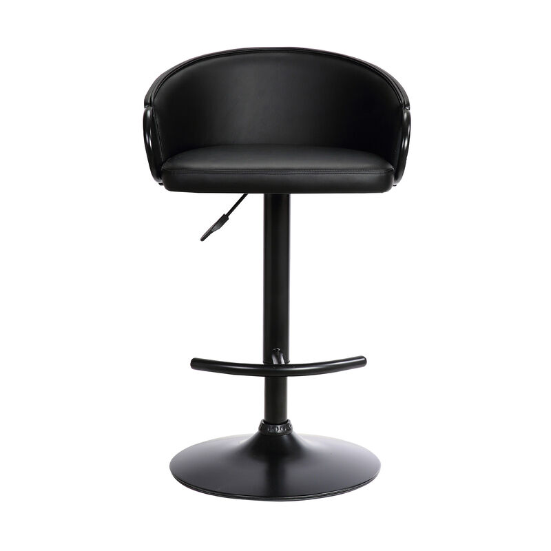 HomeRoots Black Faux Leather And Fabric And Iron Low Back Adjustable Height Swivel Bar Chair image number 0