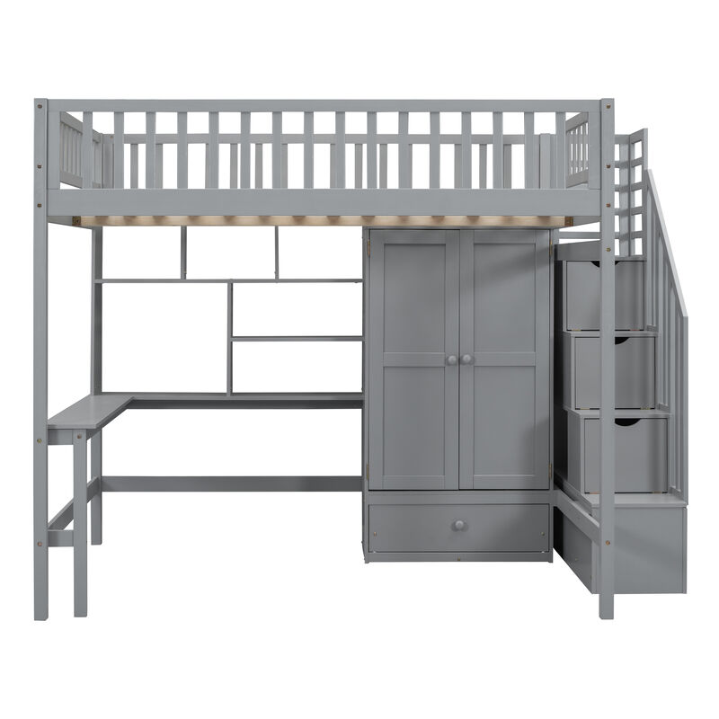 Merax Loft Bed with Desk and Wardrobe