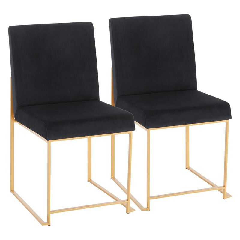 LumiSource Gold Metal, Black Velvet High Back Fuji Dining Chair - Set of 2