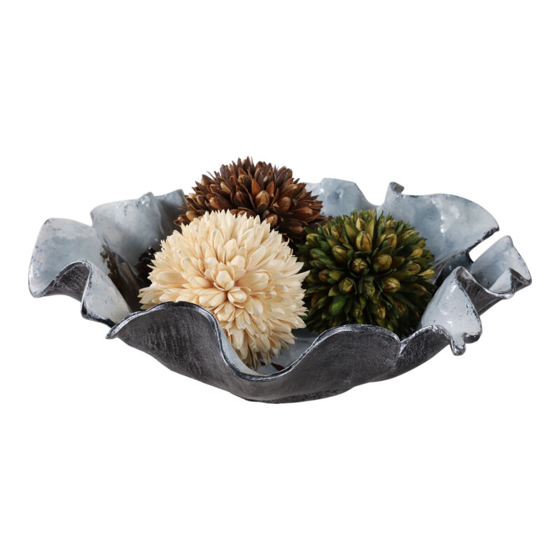 16x15" Abstract Flower Metal Bowl, Blue Multi image number 1