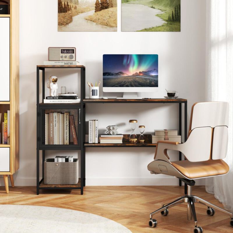 Hivvago Computer Desk with Bookshelf Home Office Desk with Storage Cabinet and Shelves-Rustic Brown