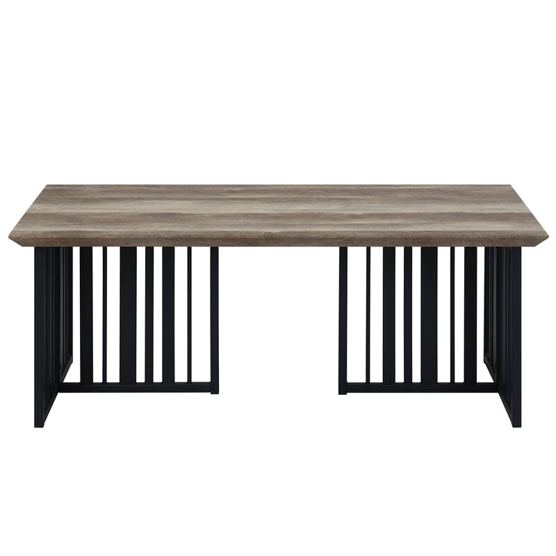 HomeRoots 47" Oak and Black Wood And Metal Distressed Frame Coffee Table image number 0