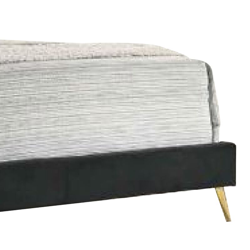 Lily Platform King Upholstered Bed, Padded Headboard, Black, Gold-Benzara