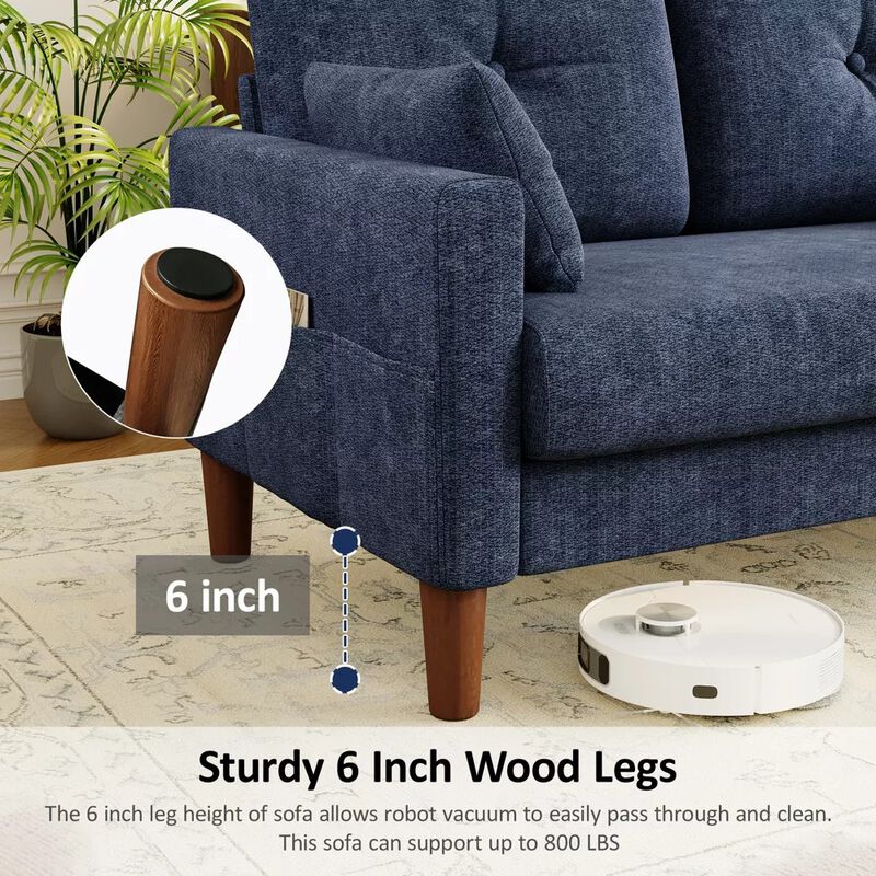 Vipbear 48" Chenille Loveseat Sofa for Small Spaces &ndash; 2-Seater Couch with Deep Seat, Side Pocket image number 7