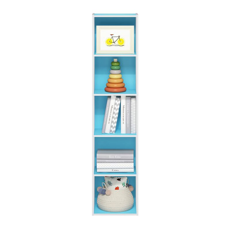 Furinno Pasir 5-Tier Open Shelf Bookcase, Light Blue/White