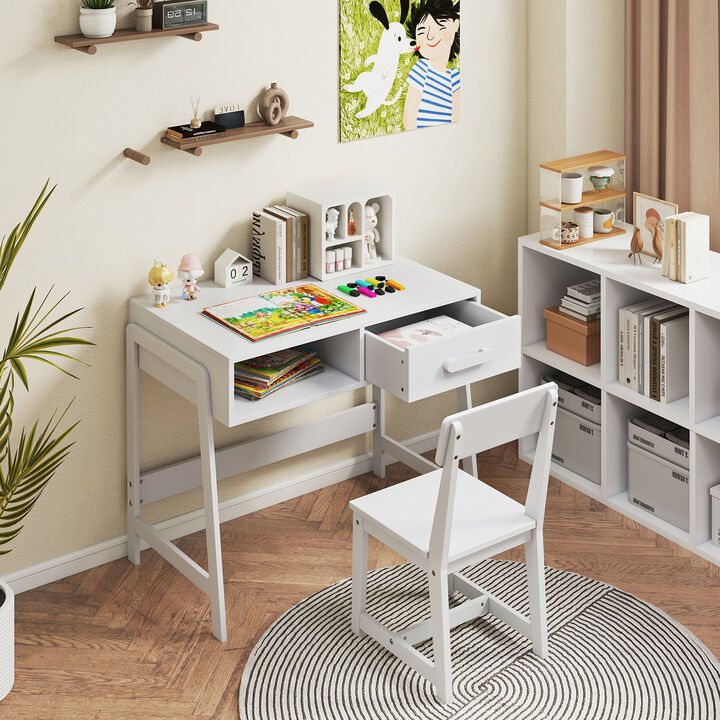 Kids Desk Set with Chair, Storage Drawer and Hutch for Study Room Organization