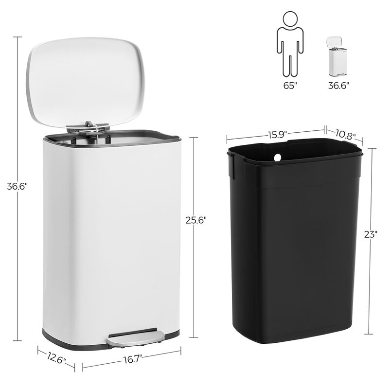 13 Gallon Step Trash Can with Hinged Lid White Kitchen Waste Bin image number 2