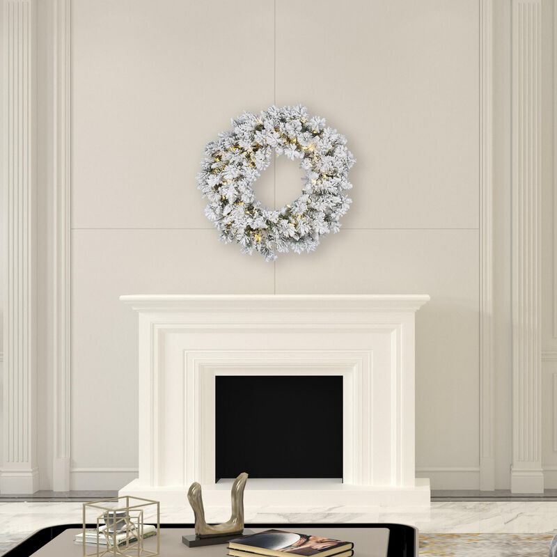 Vickerman 36" Flocked Snow Ridge Artificial Christmas Wreath, Warm White LED Lights - Faux Snowy Christmas Wreath - Indoor Seasonal Home Wall Decor image number 2