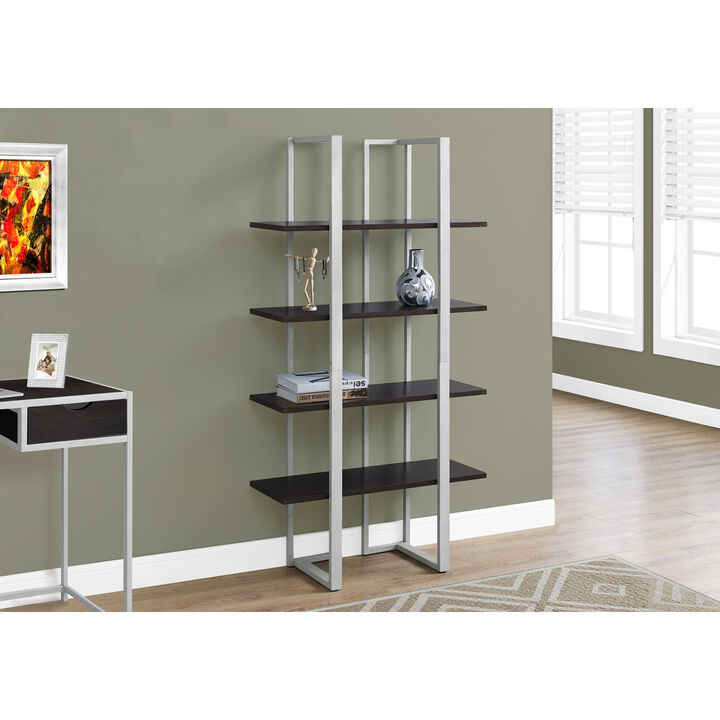Monarch Specialties I 7239 Bookshelf, Bookcase, Etagere, 4 Tier, 60"H, Office, Bedroom, Metal, Laminate, Brown, Grey, Contemporary, Modern