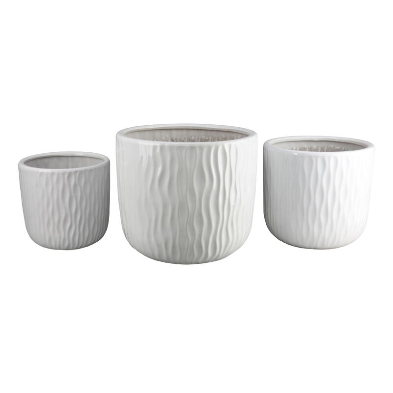 Kena Planter Set of 3, White Ceramic, Wave Texture Indoor, 13 10 8 Inch image number 2